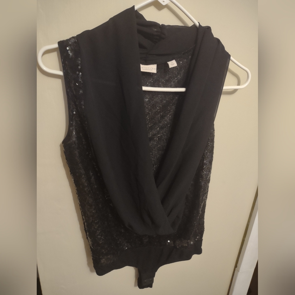Eva Mendes Sequined Bodysuit XS Sheer Whimsigoth Glam Preppy Night‎ Out